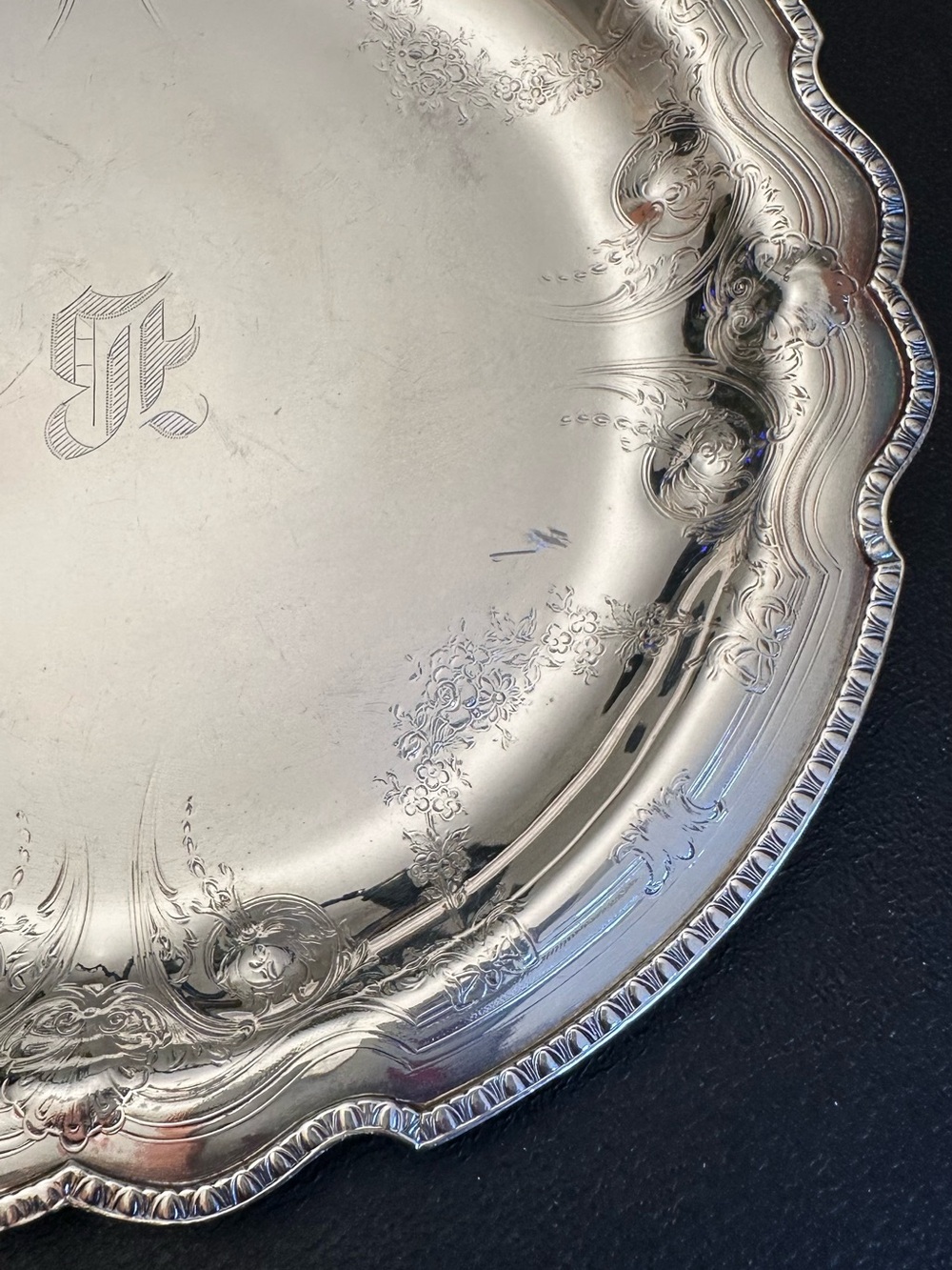 Vintage HSC Silverplate Serving Tray Louis XIV Style Monogrammed
